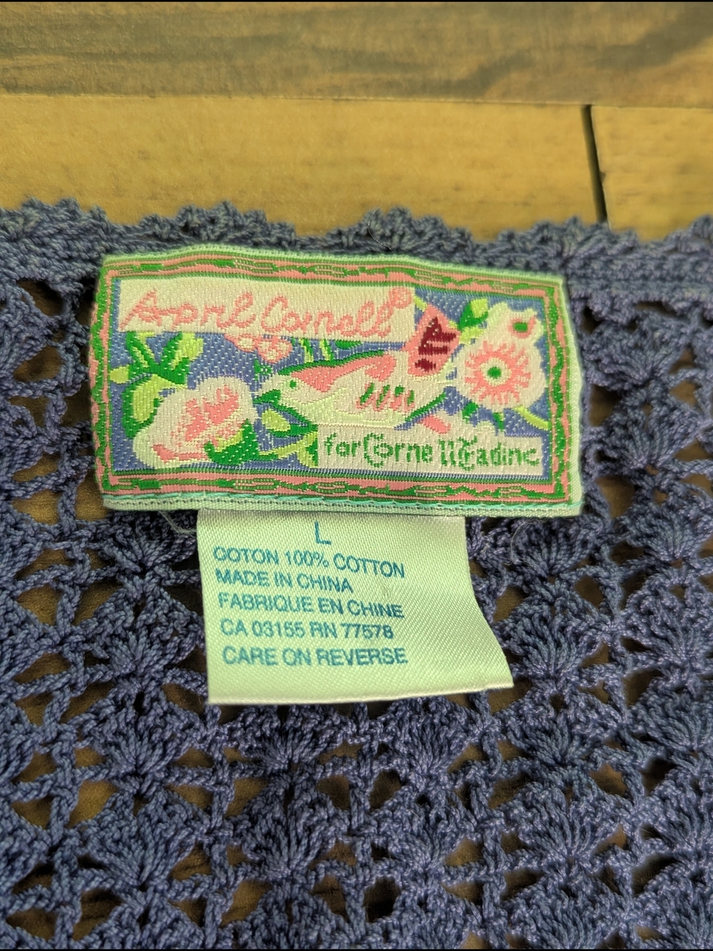 April Cornell Cardigan Sweater Vtg Size L Crochet Cotton Purple Flower Granny - Picture 4 of 6